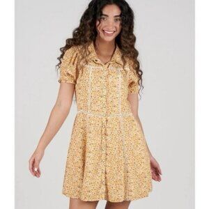 NWOT American Eagle Yellow Floral Western Mini Shirt Dress Size Small